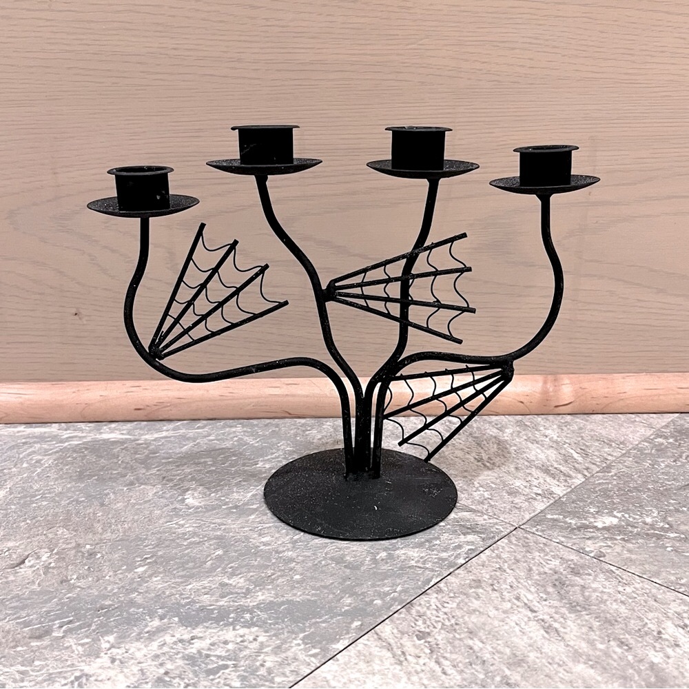 🎃 RARE Target Halloween Party Wrought Iron Spooky Gothic Spiderweb Candelabra